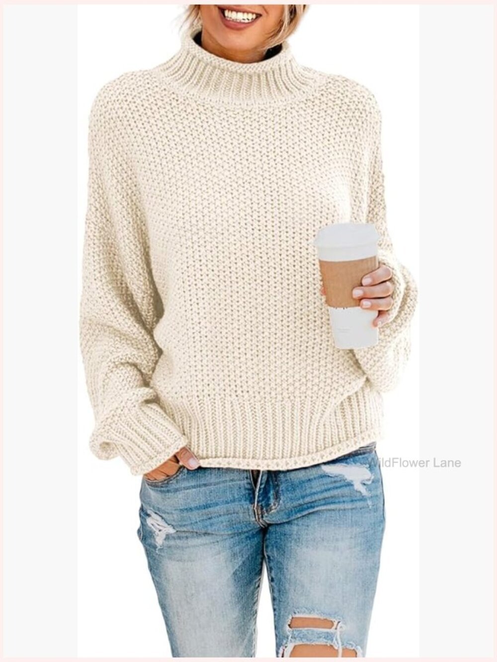 Turtleneck Balloon Long Sleeve Sweater Pullover